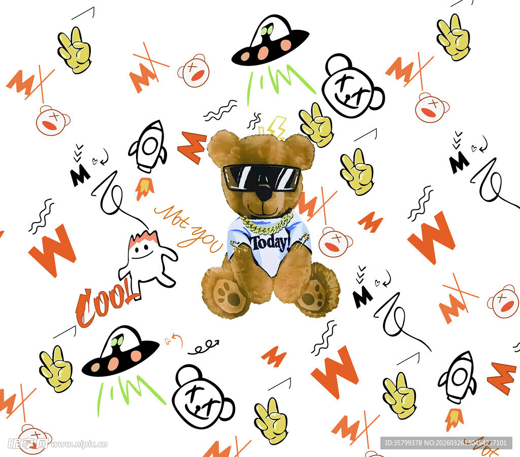 卡通小狗与趣味图案背景