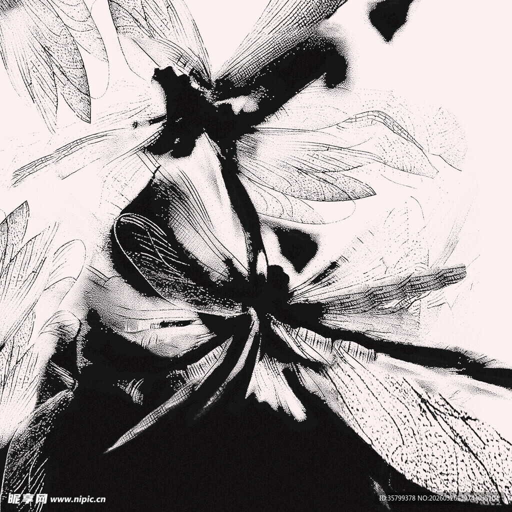 水墨风格蜻蜓黑白艺术图