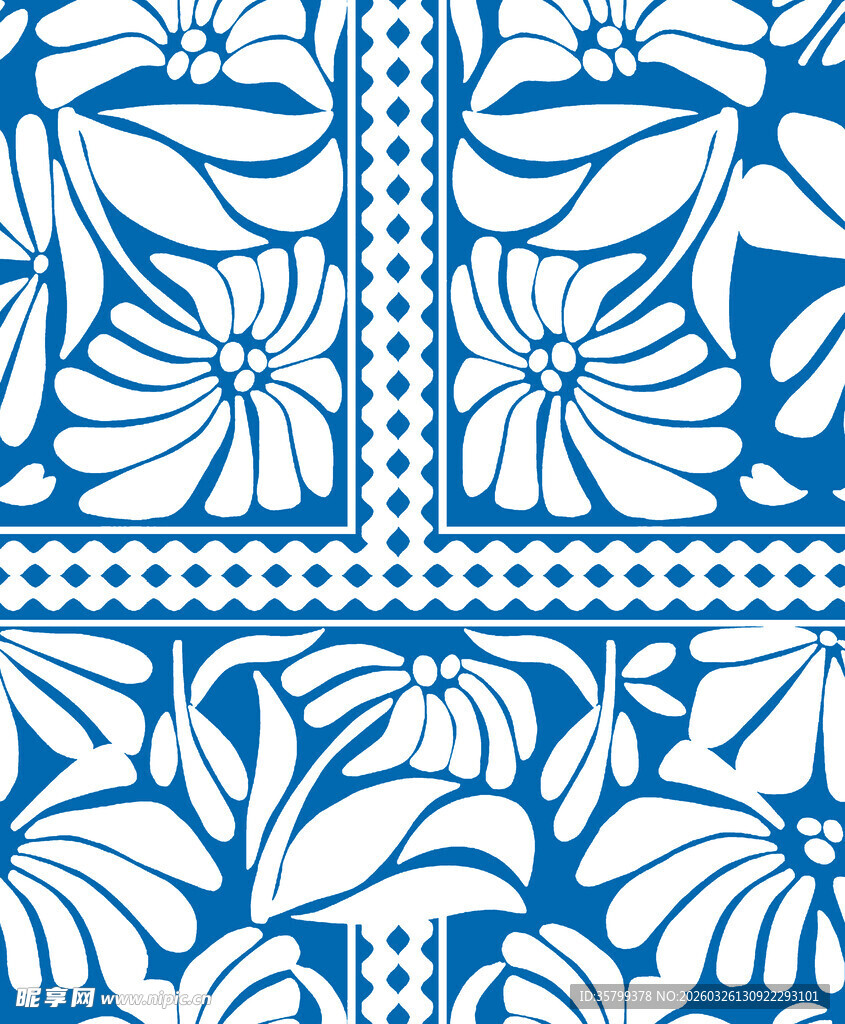 蓝白花卉几何图案设计
