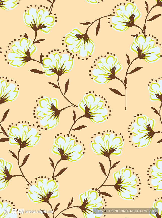 米黄色底花卉无缝图案