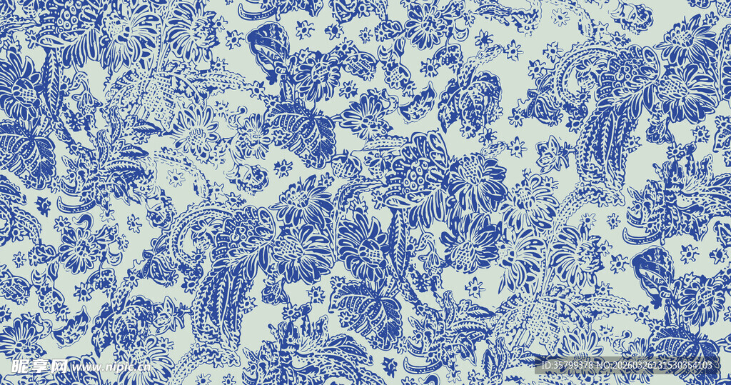 蓝白花卉图案纹理