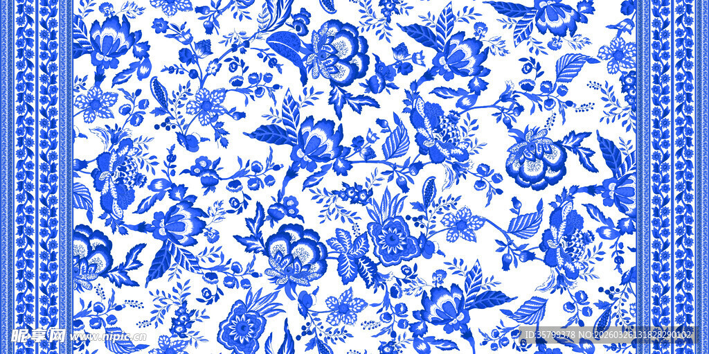 蓝白花卉图案纹理背景