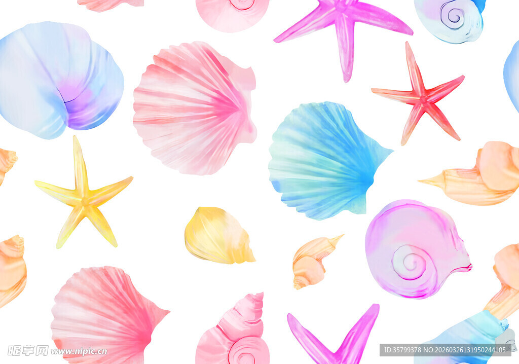 水彩风海洋贝壳海星图案