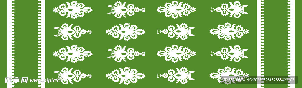 绿色底白色花卉条纹图案