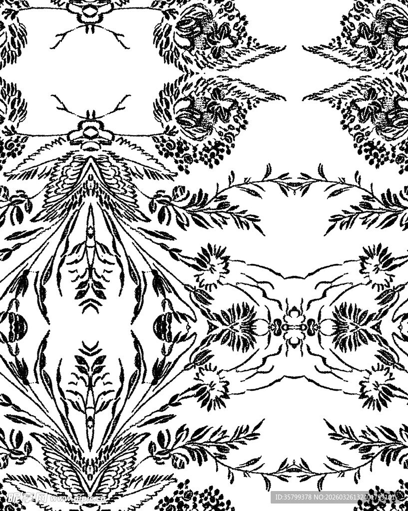 黑白花卉对称图案纹理