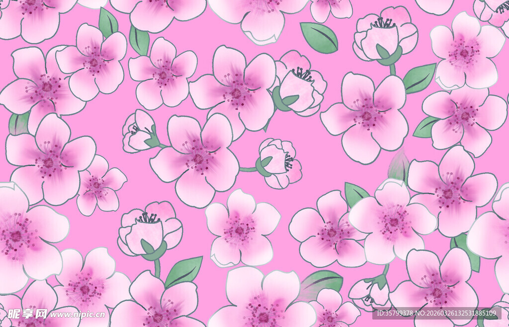 粉色樱花花卉无缝图案