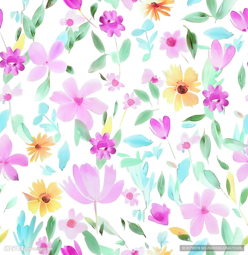 清新手绘多彩花卉图案
