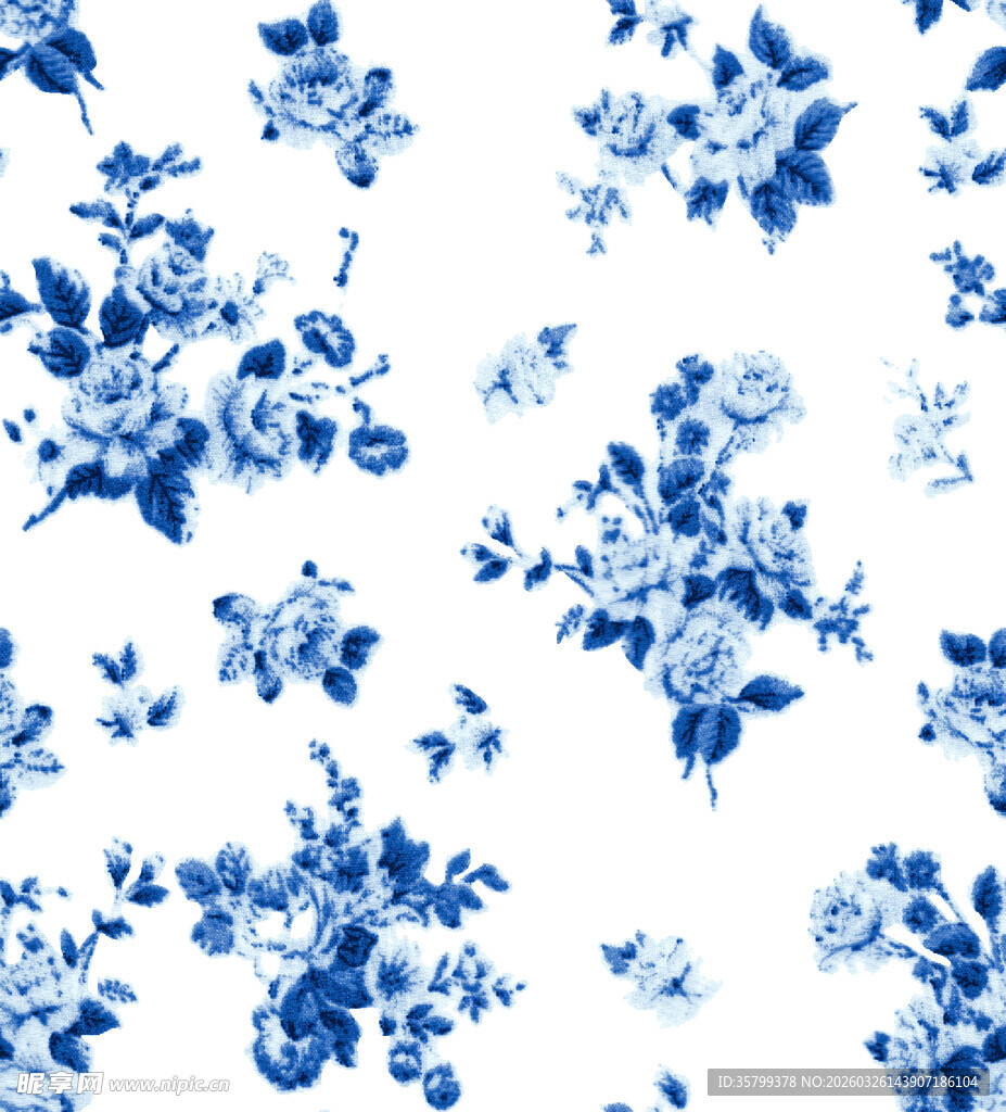 蓝白花卉图案纹理背景