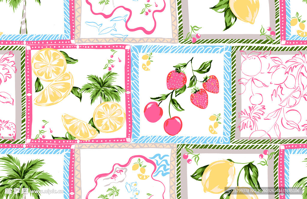 多彩水果花卉图案背景