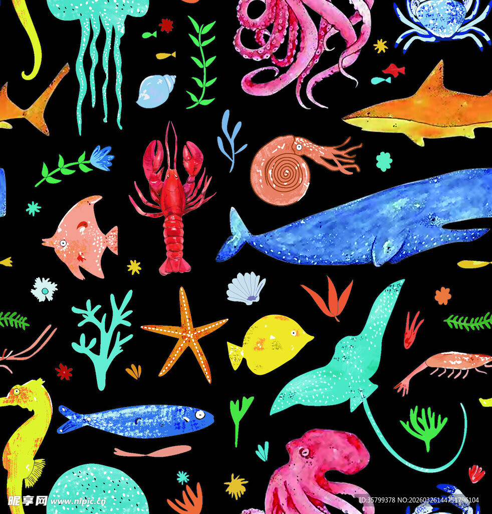 缤纷海洋生物插画