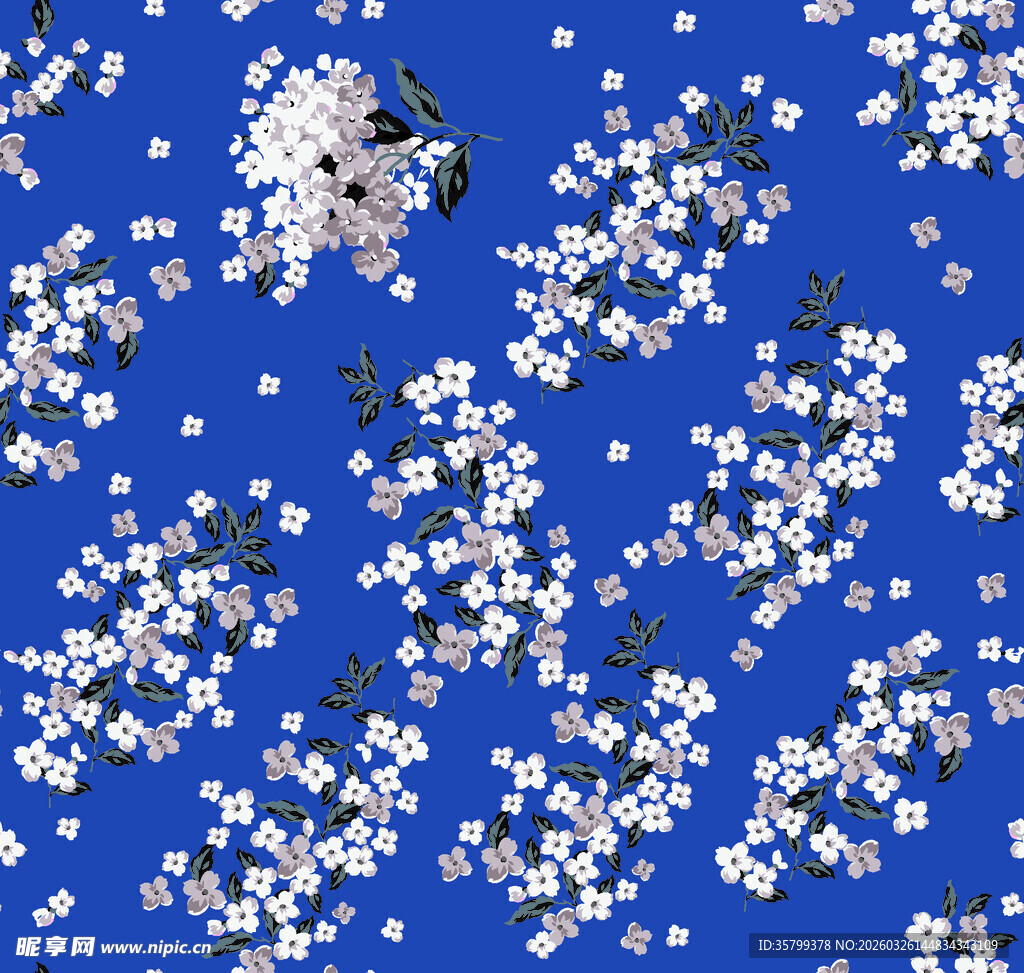 蓝色背景上的白色花朵图案