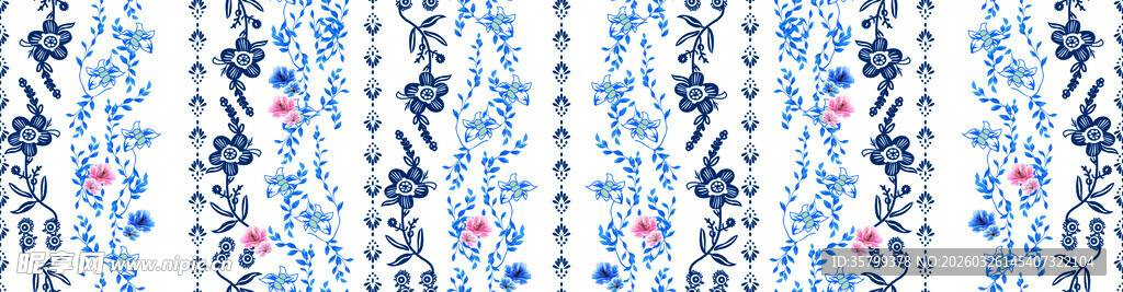 蓝白花卉图案纹理背景