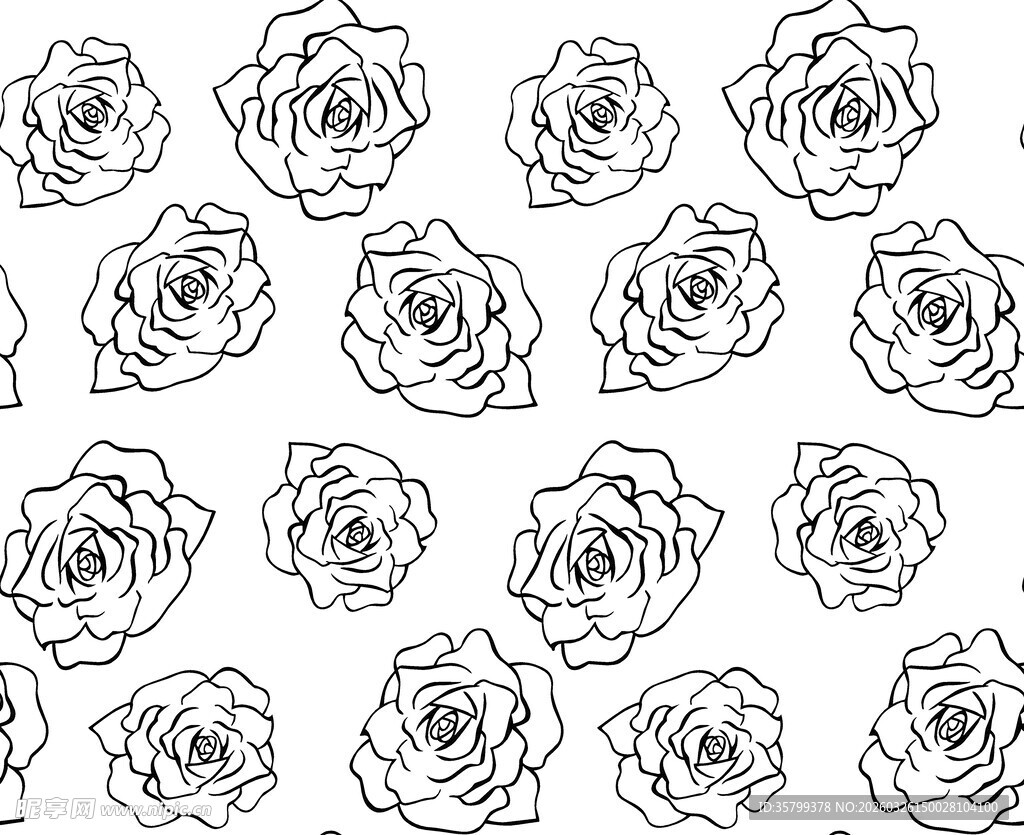 黑白线条玫瑰花图案背景