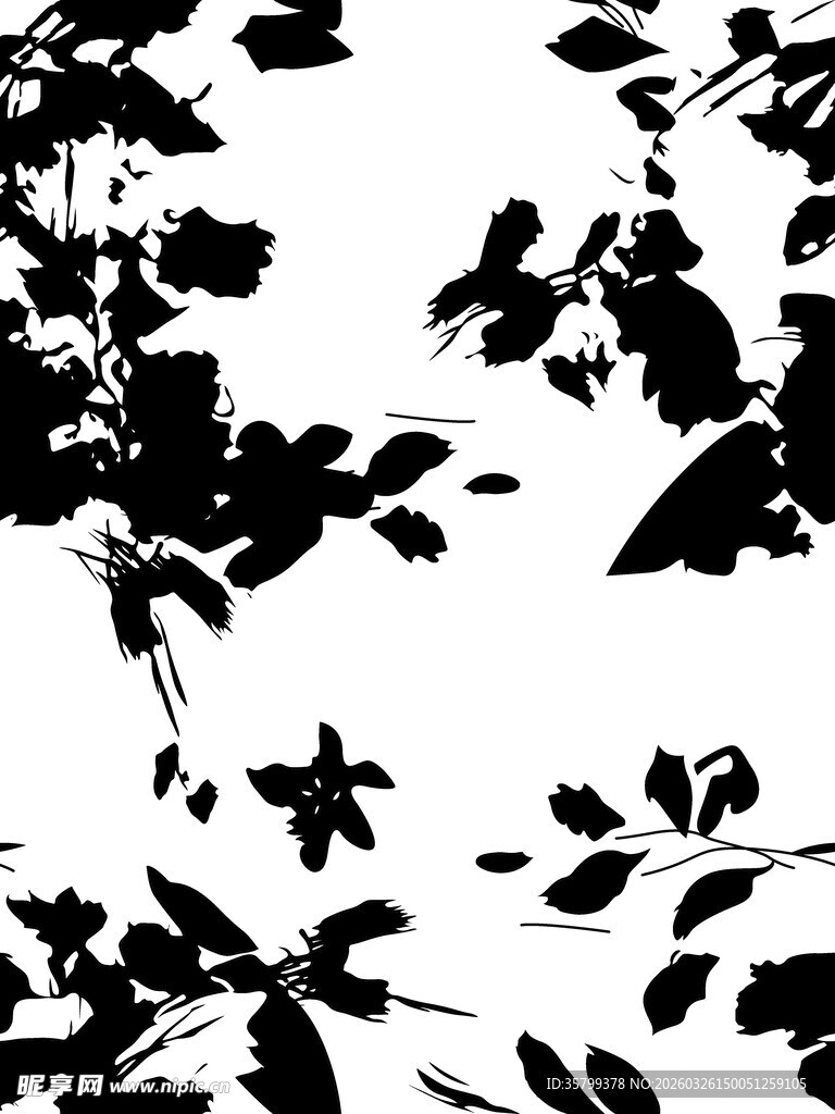 黑白花卉剪影图案