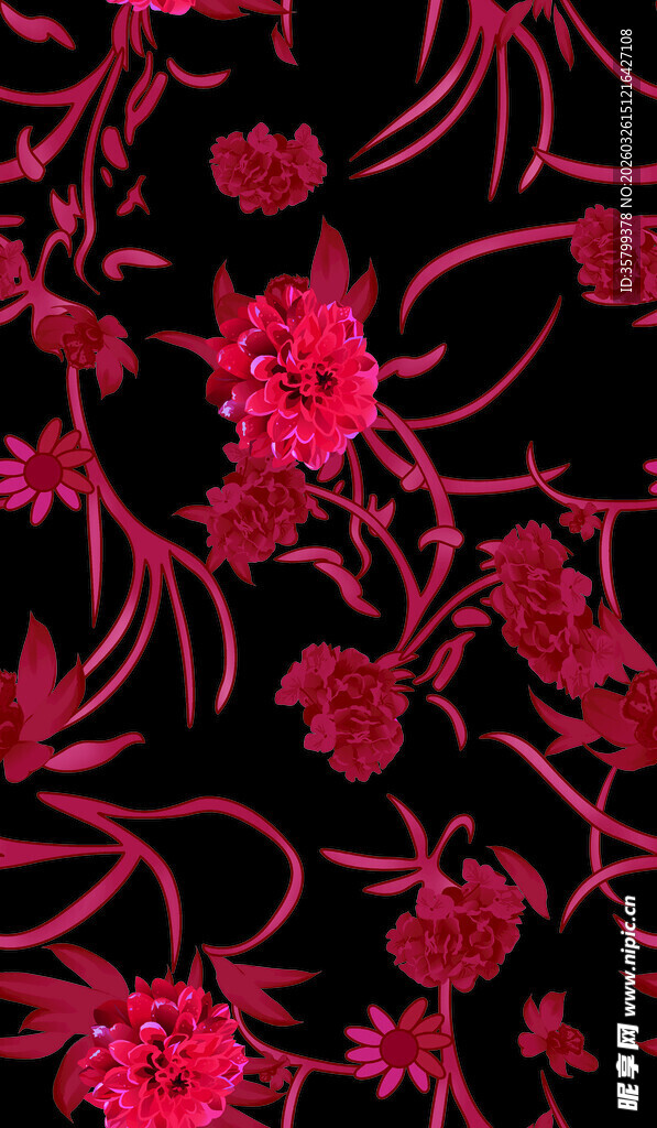黑色底粉色花卉图案背景