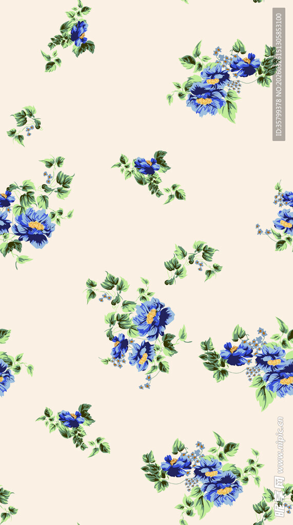 蓝花绿叶花卉图案背景