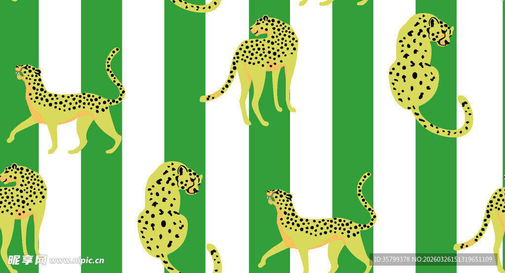 绿白条纹底金色猎豹图案