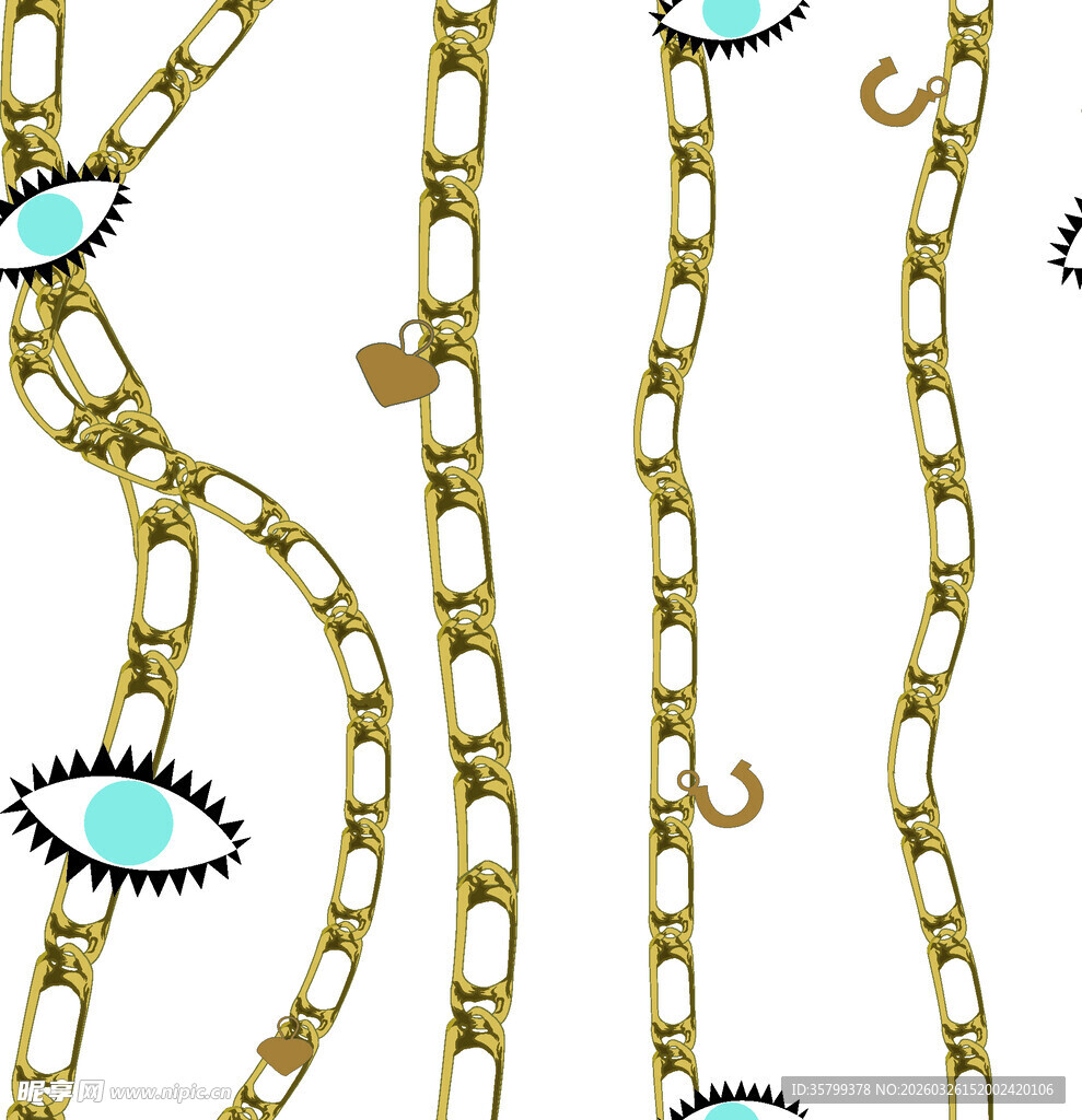 金色链条配蓝眼装饰图案