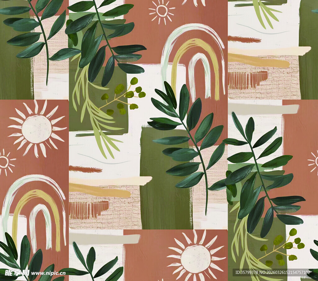 热带风植物彩虹图案设计