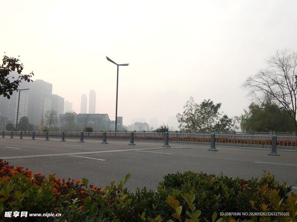 城市空旷道路与绿植景观