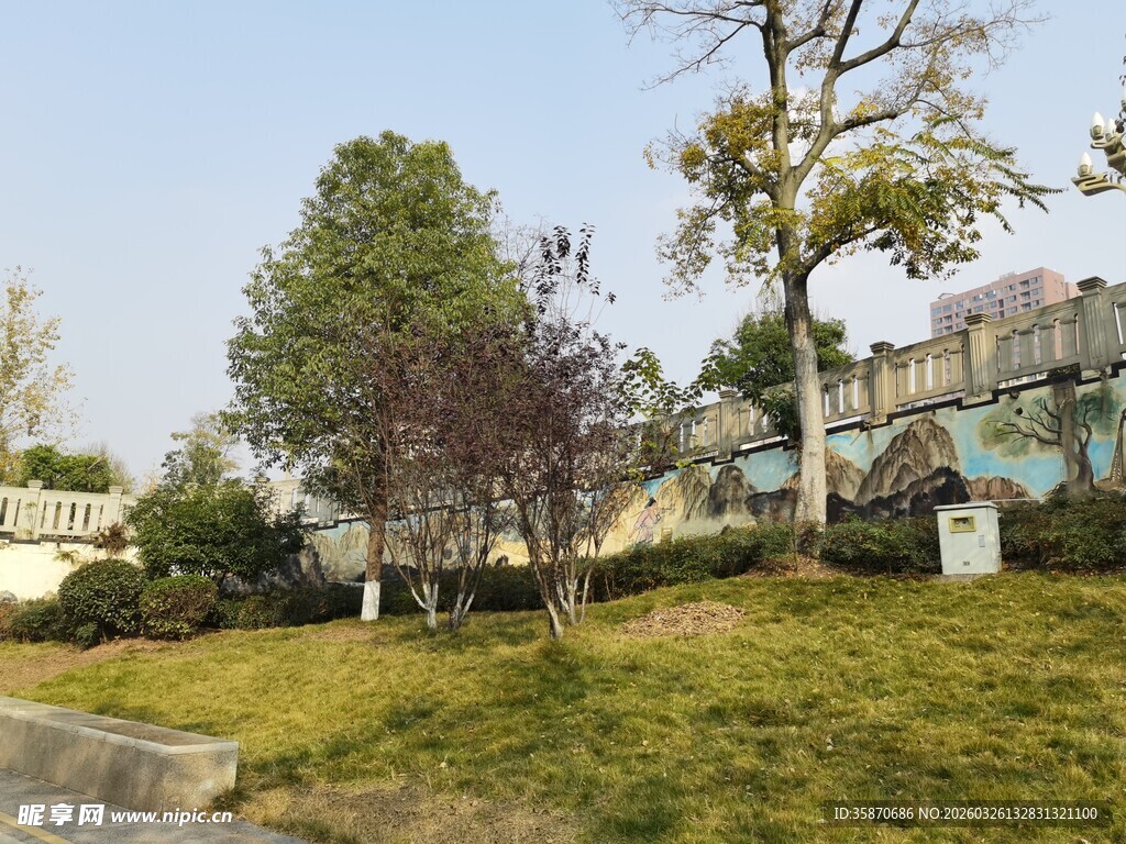 户外绿地旁的建筑景观