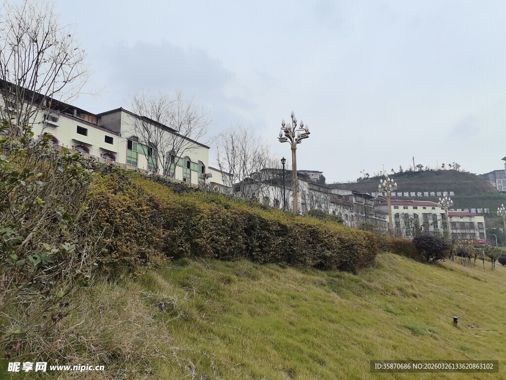 山坡旁的建筑景观