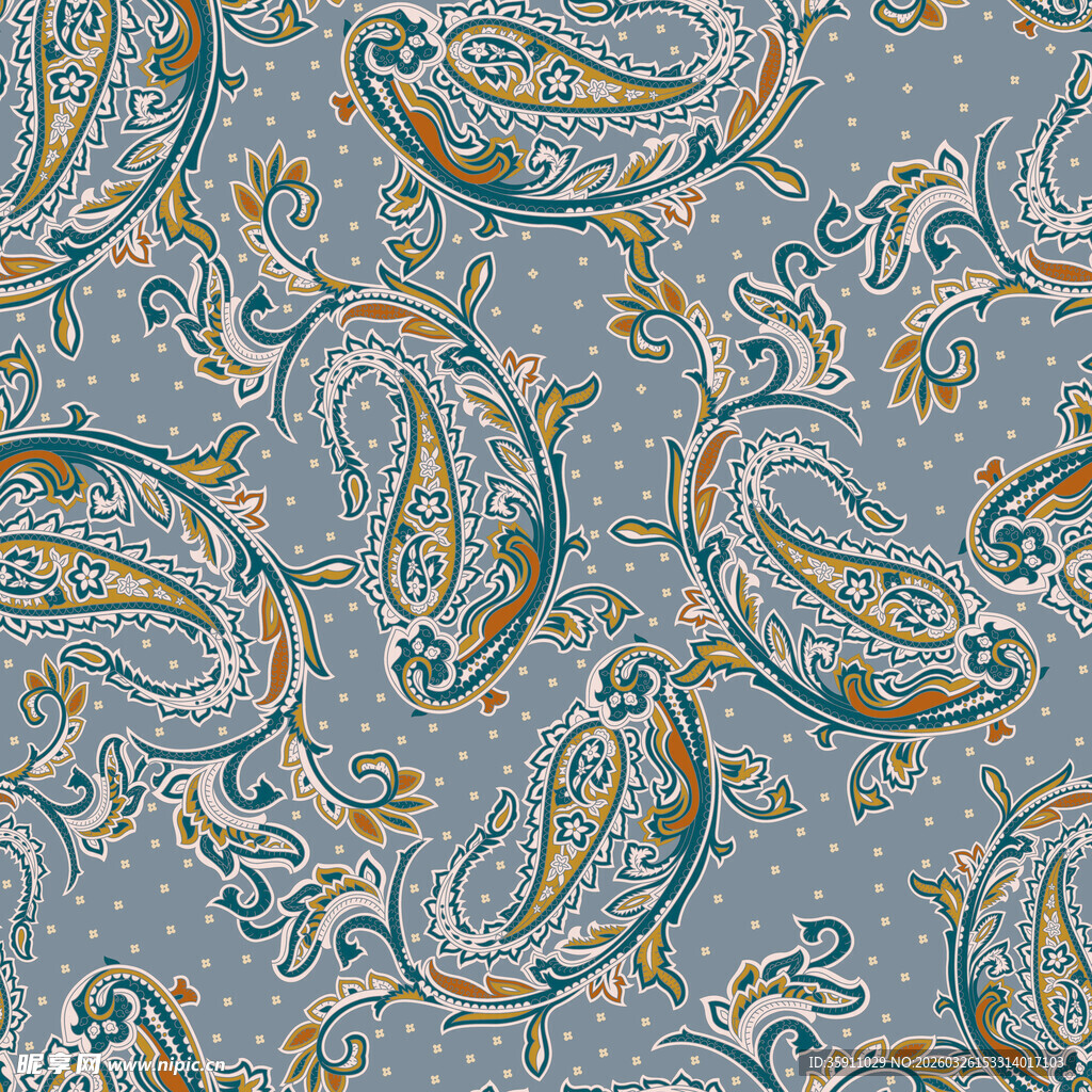 蓝底佩斯利花纹图案