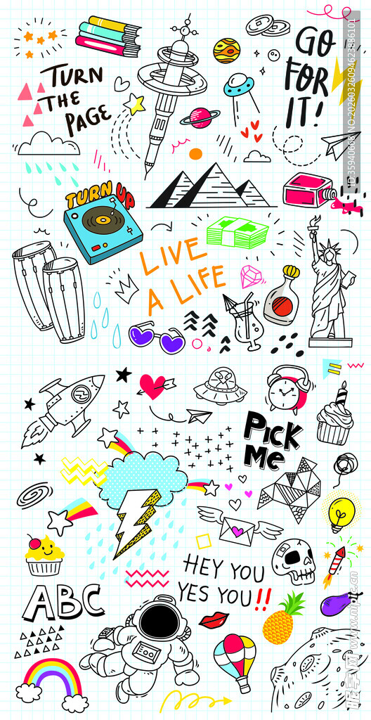 多彩手绘涂鸦图案集合