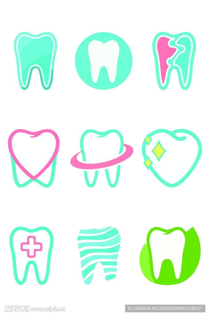 多彩牙齿相关图标集合