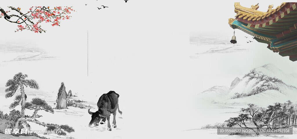 水墨山水间的古典建筑美景