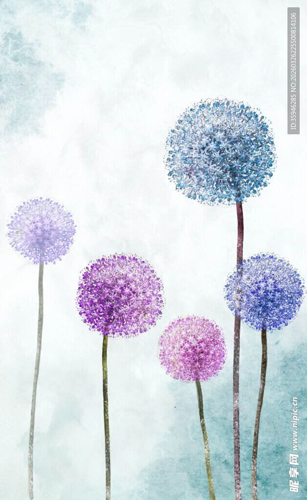 N水彩绘梦幻蒲公英花朵