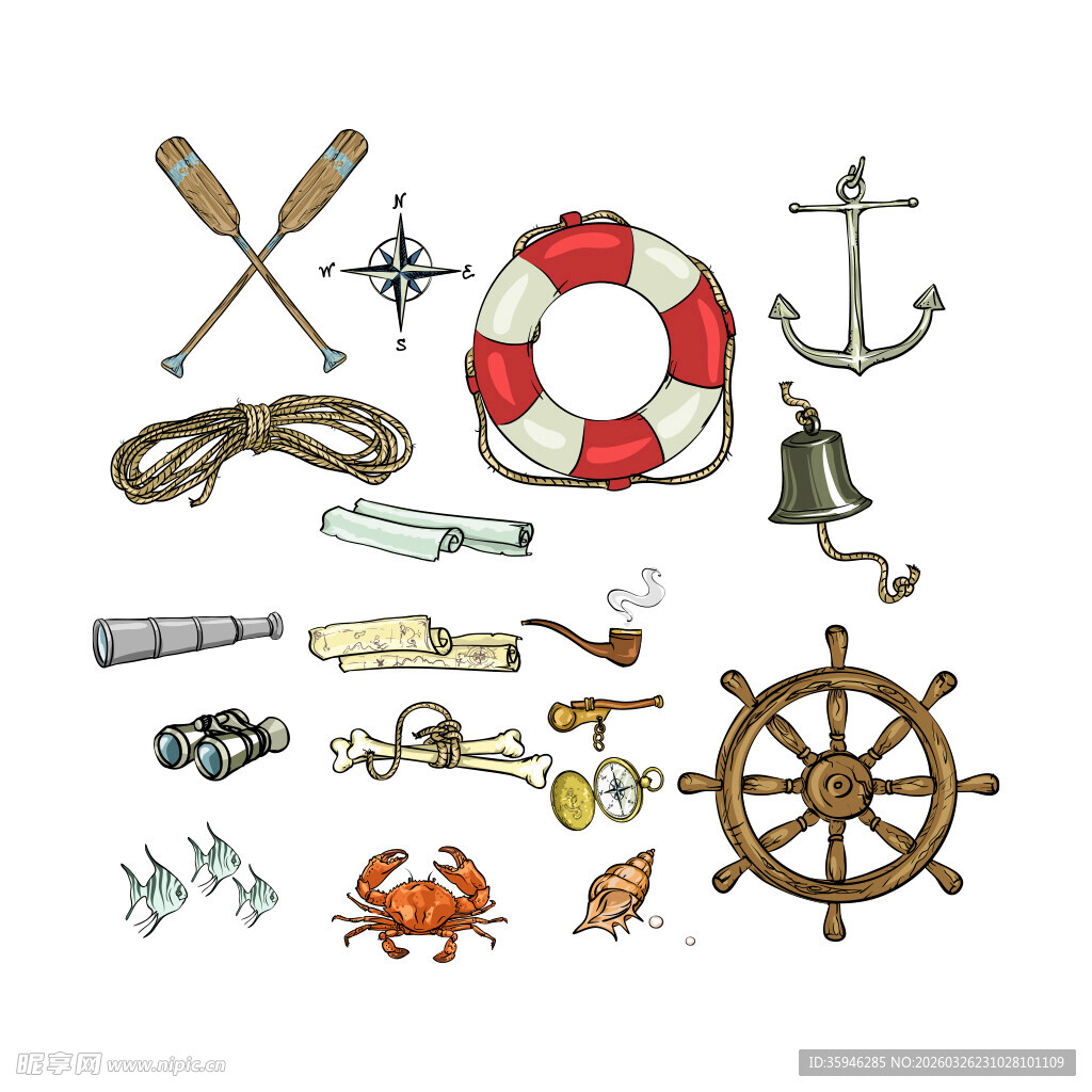 N海洋航海元素手绘插画