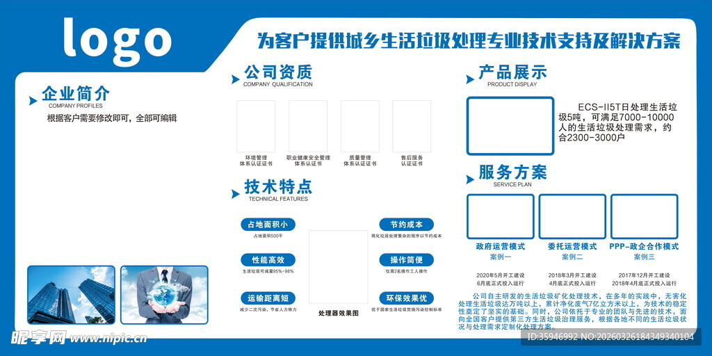 蓝色科技环保商务展板