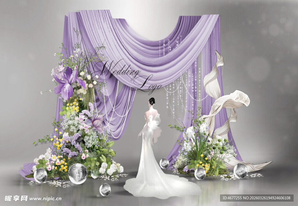 紫色婚礼迎宾区效果图