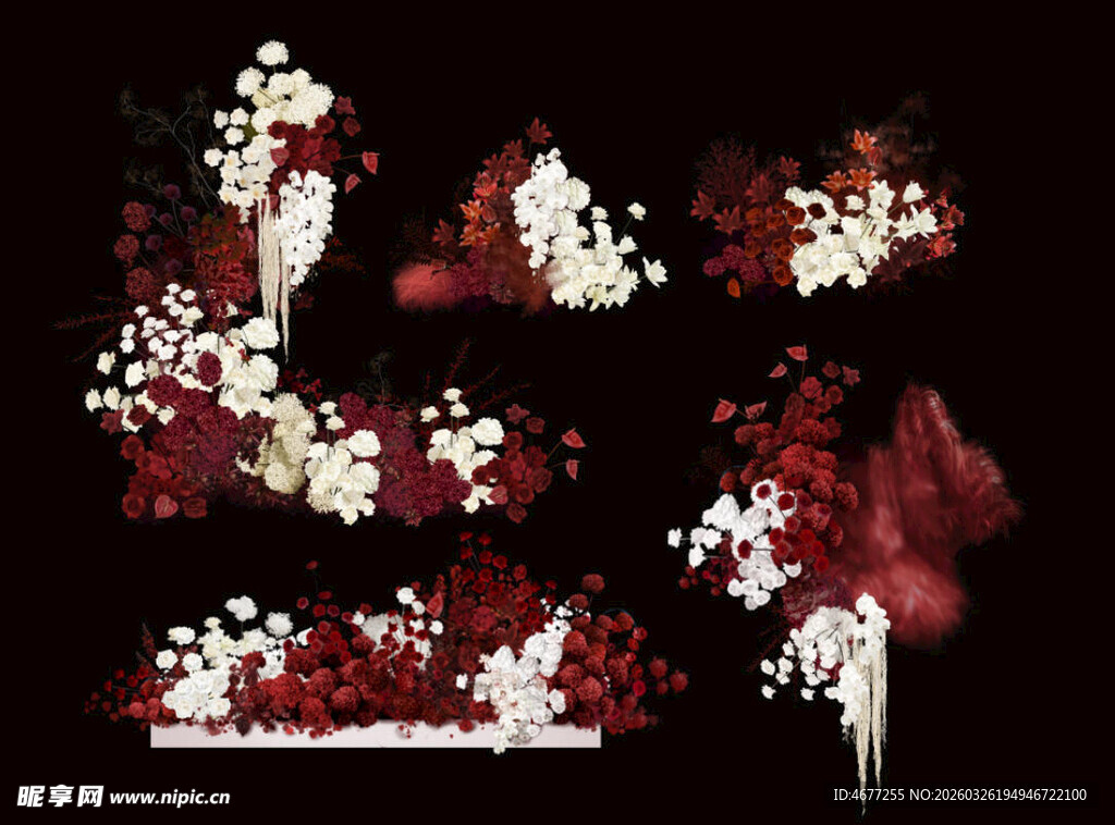 红白色玫瑰花艺素材