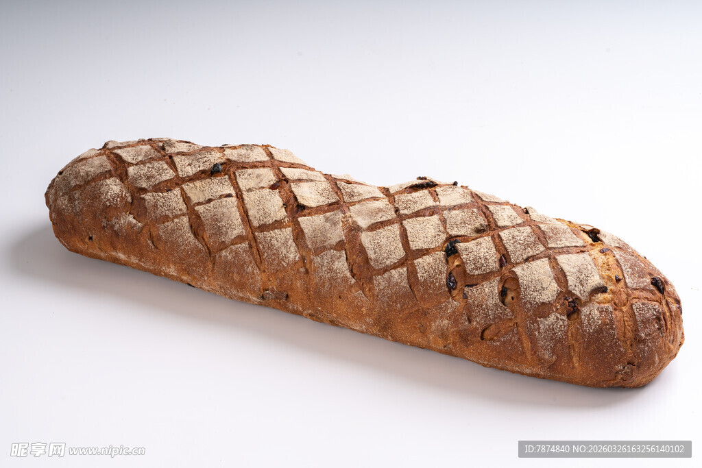 长条格子面包特写