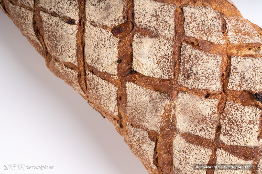 格子纹理的美味长面包