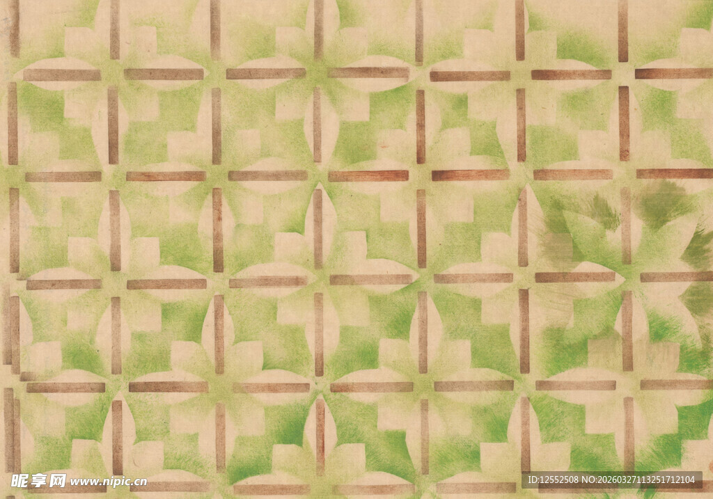 复古几何绿植拼接背景图