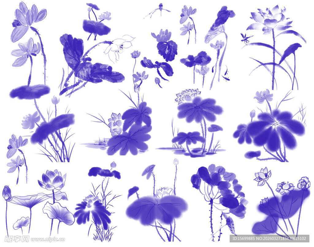 紫色花卉植物剪影图案