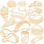 手绘快餐美食图标集合