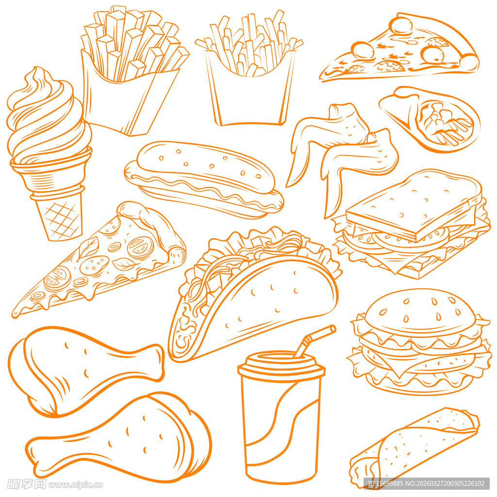 手绘快餐美食图标集合