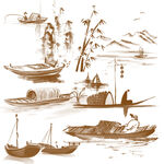 水墨江南水乡船只景致