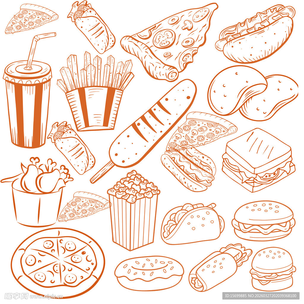 手绘快餐食品集合