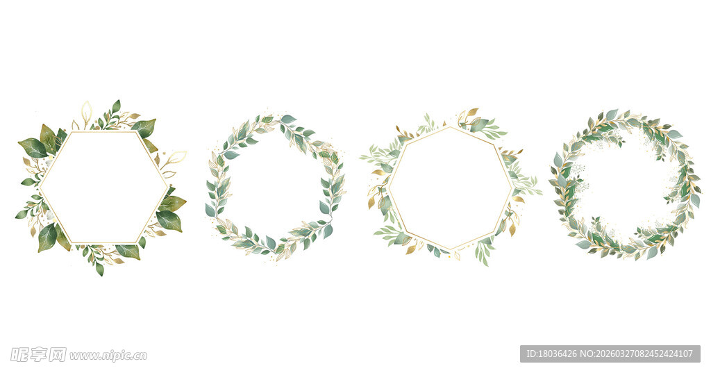 金箔树叶绿植花环png合集