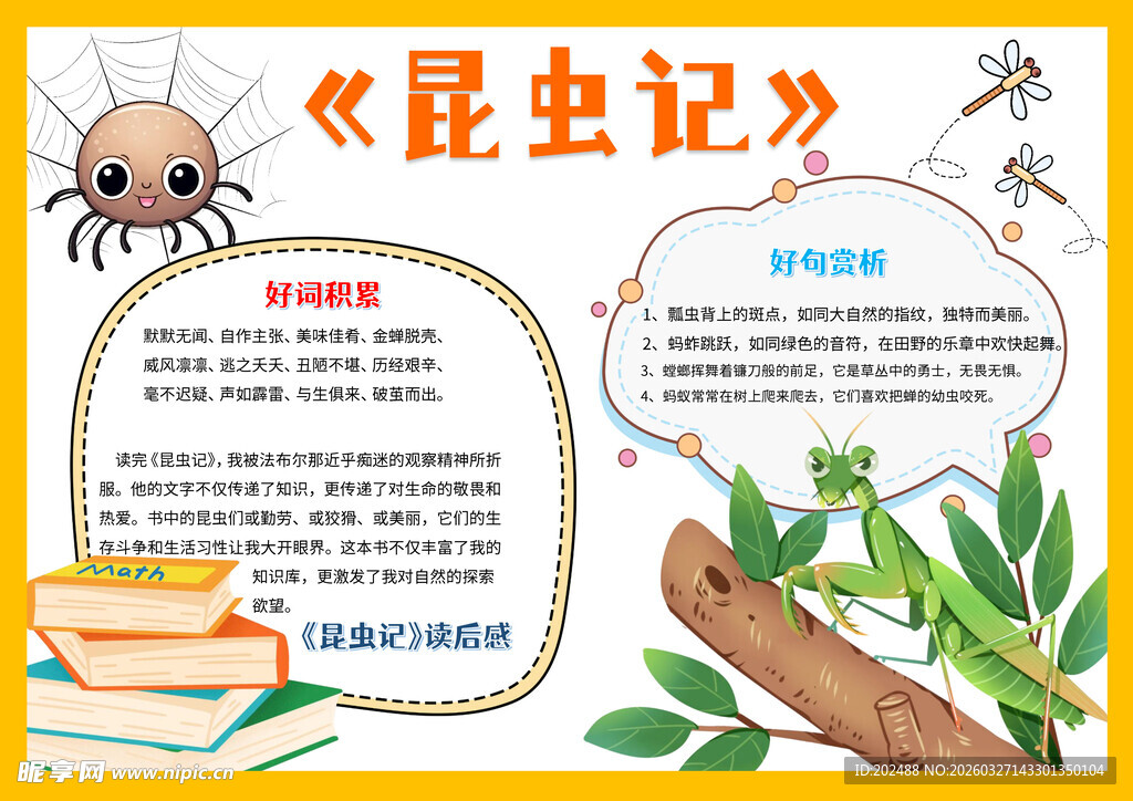 昆虫记好词好句暑假阅读手抄报