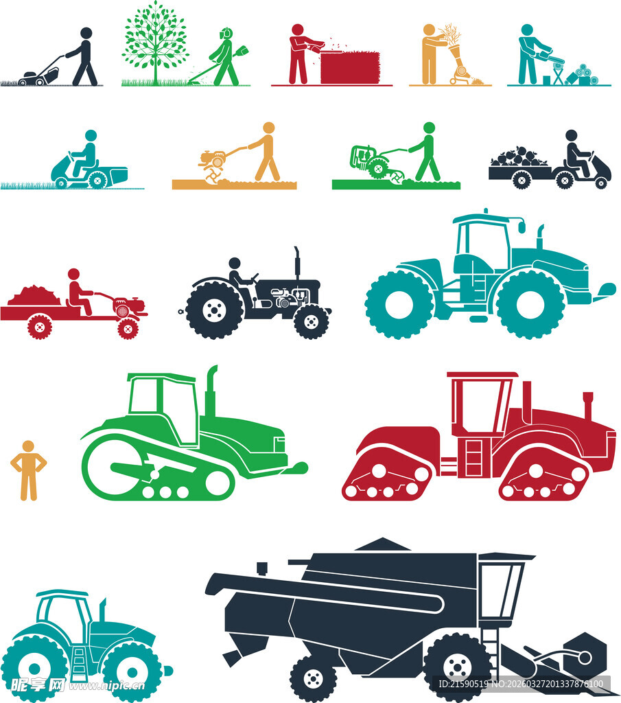 多样农用机械及劳作图标