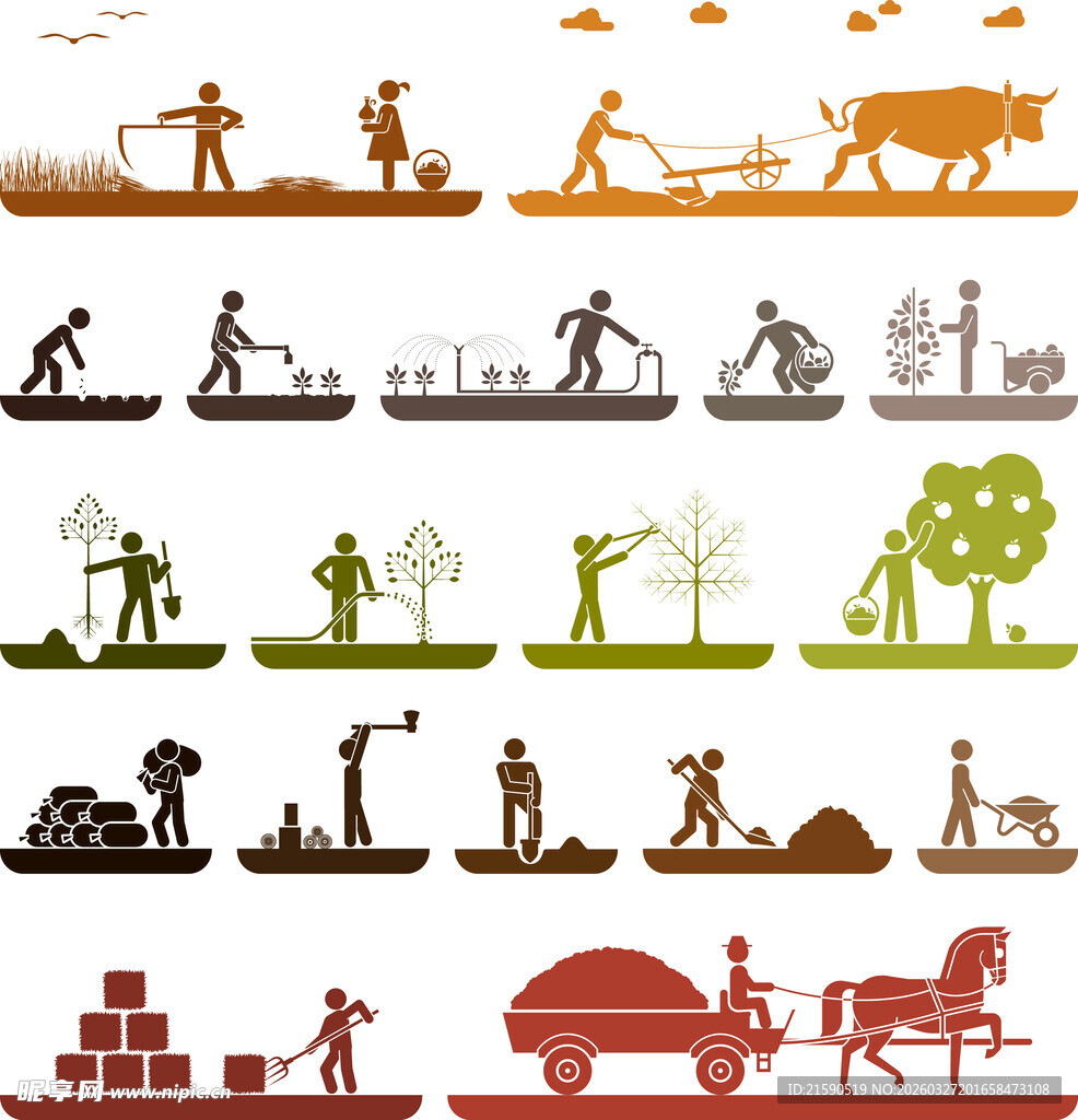 农耕劳作场景剪影