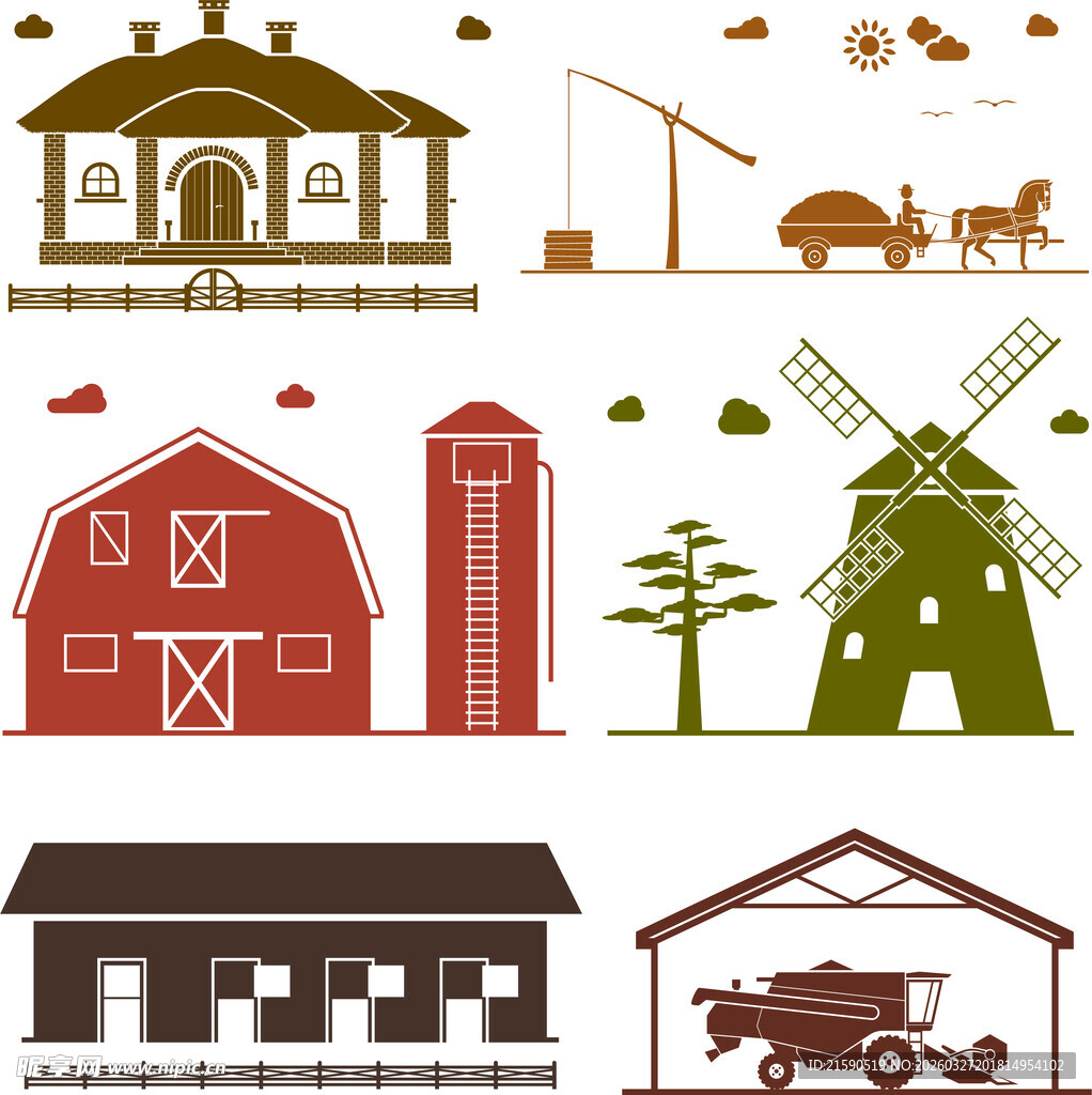 乡村农场建筑与田园元素