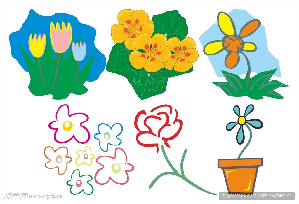 多彩手绘花卉图案集合