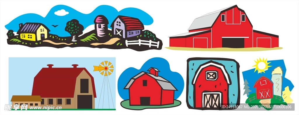 卡通风格农场建筑插画